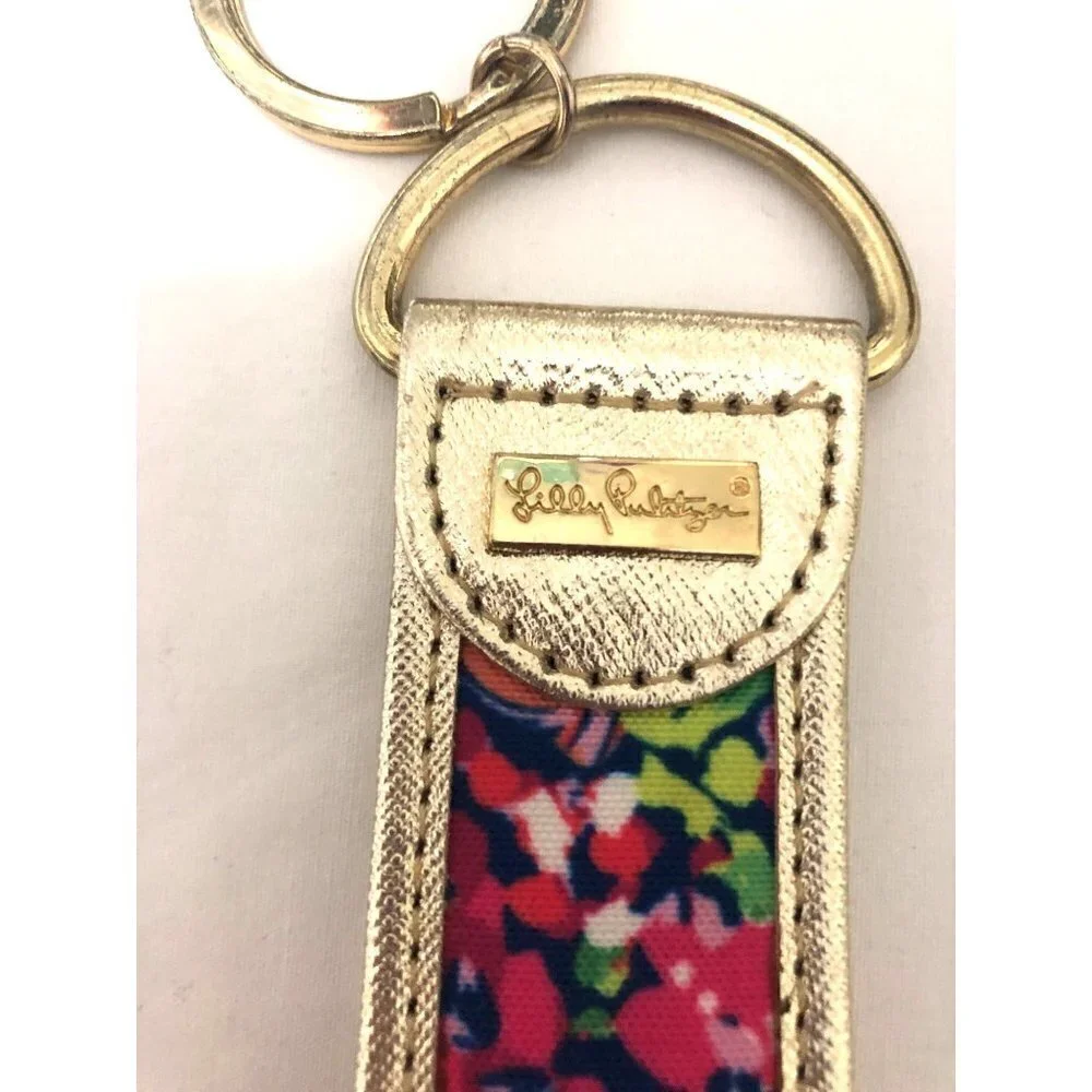 Lilly Pulitzer Wild Confetti Key Fob Ring Gold Pink Multi Color Metallic